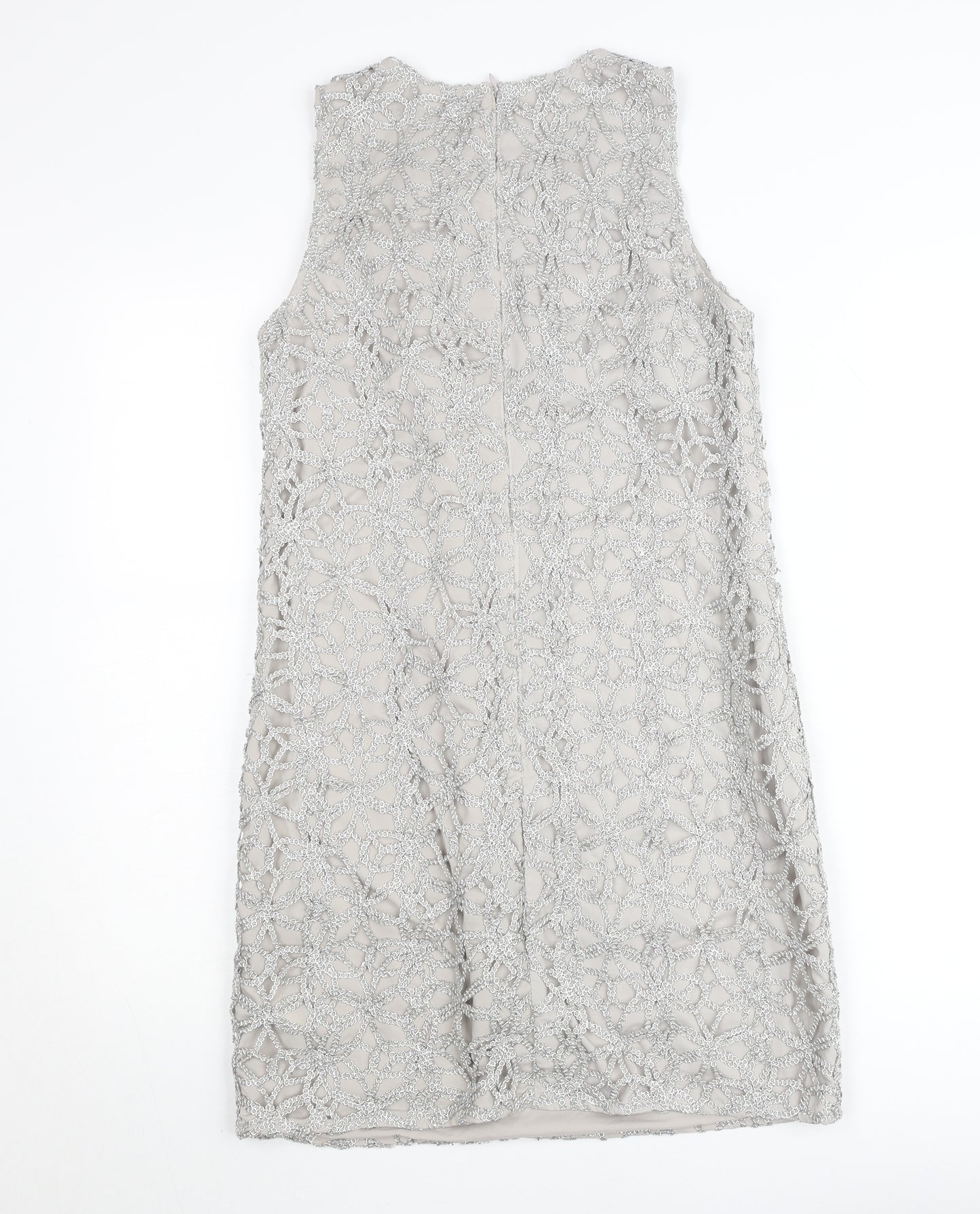 Oasis Women Silver Lace Shift Dress Size 8 Sleeveless Formal Cocktail