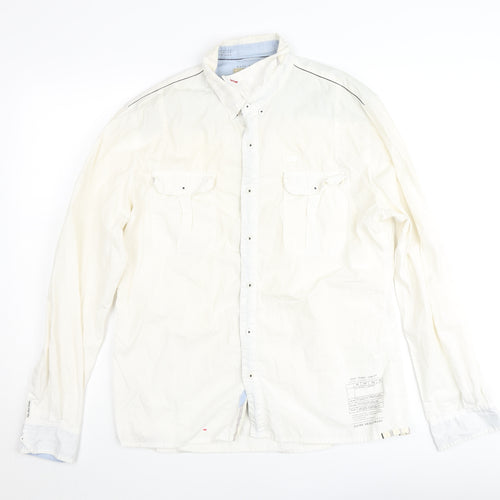 Pepe Jeans London Men's White Cotton Regular Fit Long Sleeve Button-Up Shirt Size L