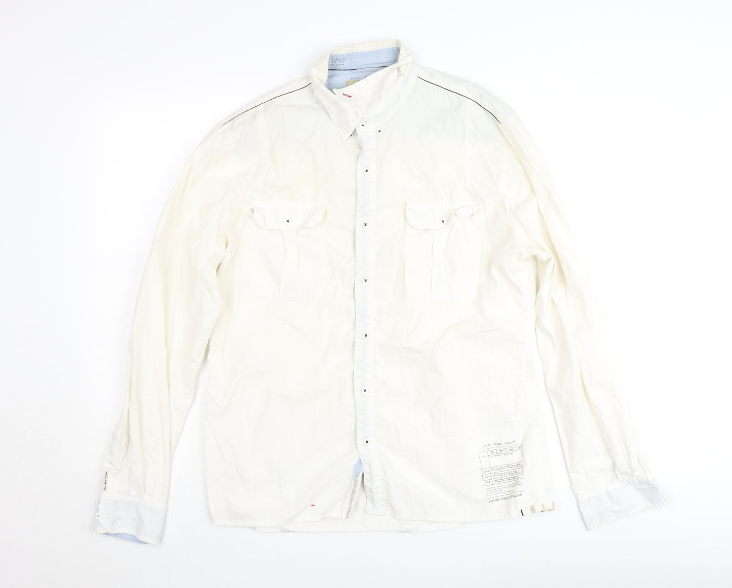 Pepe Jeans London Men's White Cotton Regular Fit Long Sleeve Button-Up Shirt Size L