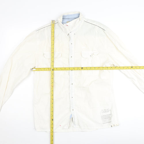 Pepe Jeans London Men's White Cotton Regular Fit Long Sleeve Button-Up Shirt Size L