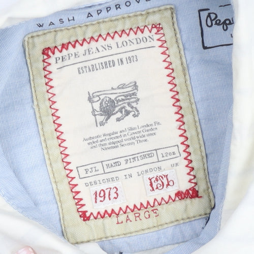 Pepe Jeans London Men's White Cotton Regular Fit Long Sleeve Button-Up Shirt Size L