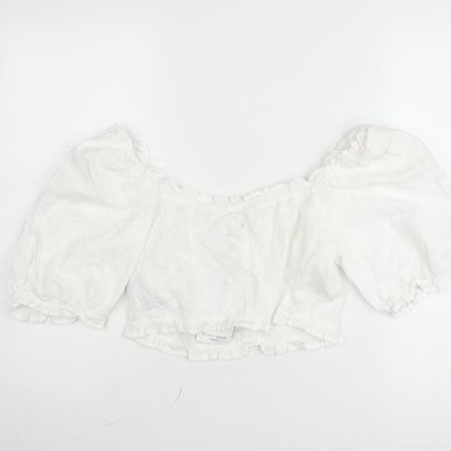 Brave Soul Women’s White Cropped Puff Sleeve Cotton Blouse Size L