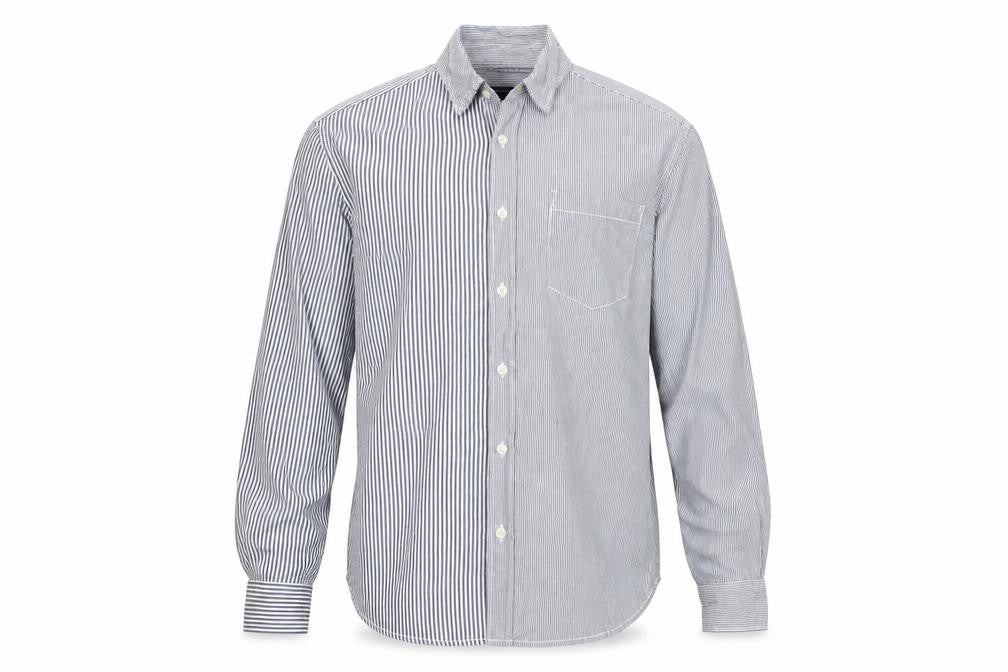 French Connection Men's Blue Striped Regular Fit Cotton Button-Up Shirt M