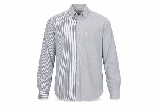 Front view of French Connection Men's Blue Striped Regular Fit Cotton Button-Up Shirt M