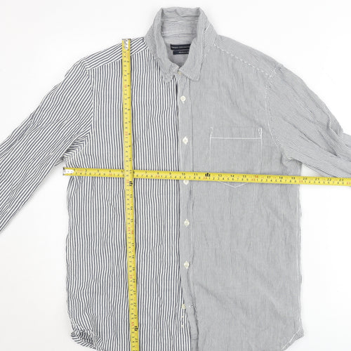 French Connection Men's Blue Striped Regular Fit Cotton Button-Up Shirt M