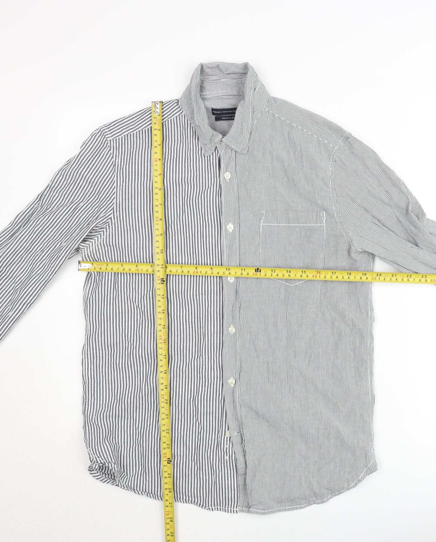 French Connection Men's Blue Striped Regular Fit Cotton Button-Up Shirt M