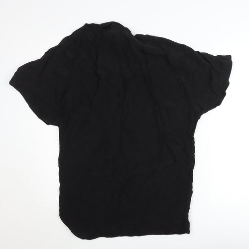 & Other Stories Women Black Short Sleeve Button Accented Chiffon Blouse Size 8