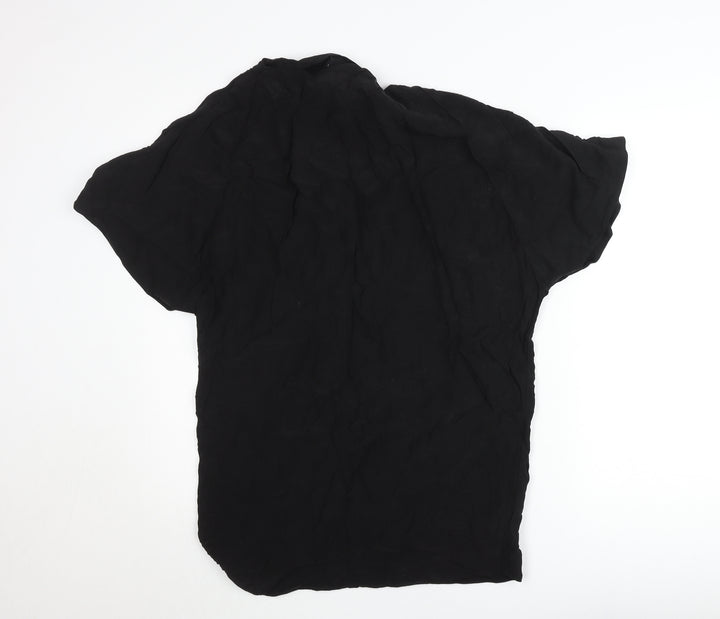 & Other Stories Women Black Short Sleeve Button Accented Chiffon Blouse Size 8