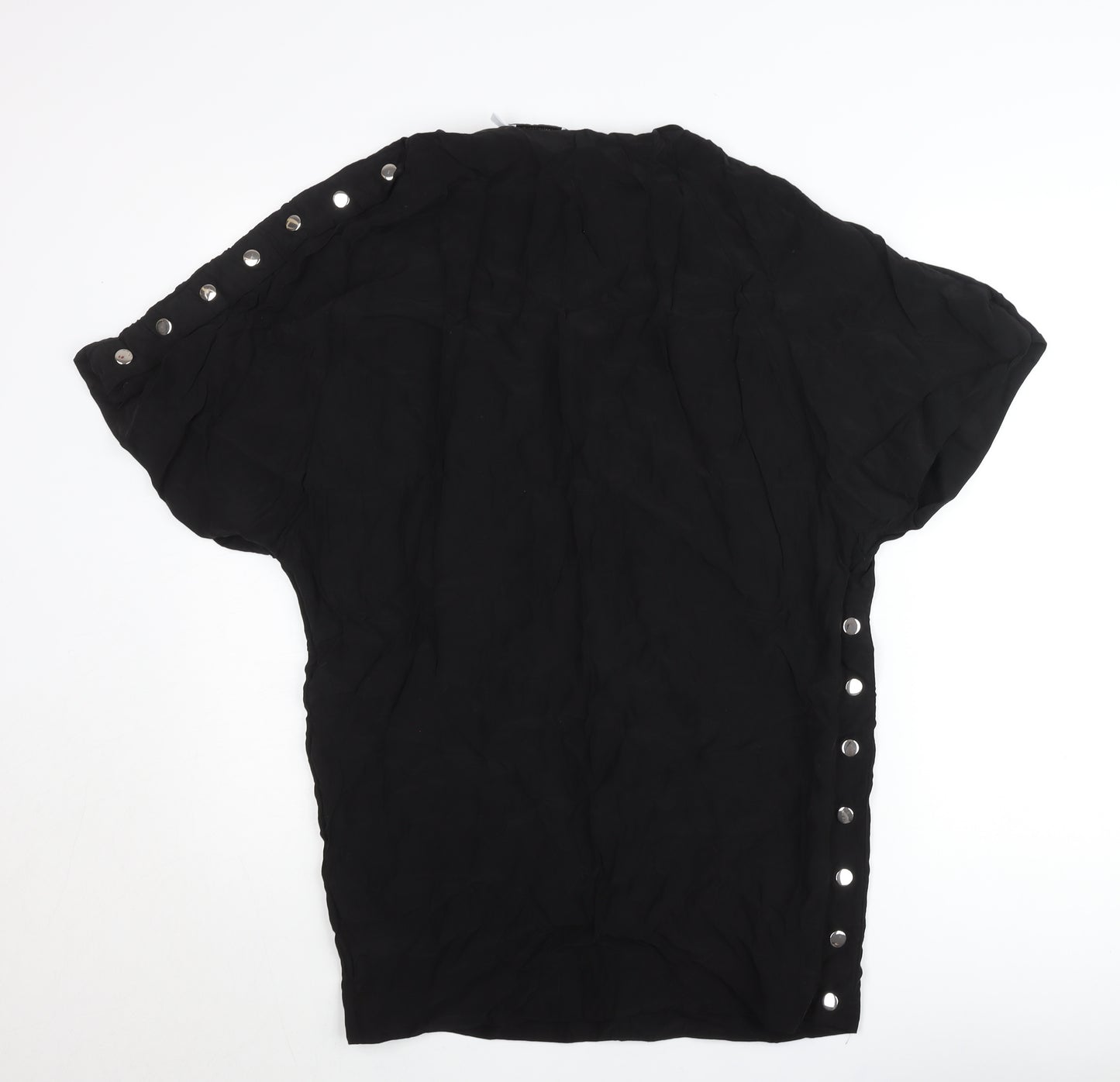 & Other Stories Women Black Short Sleeve Button Accented Chiffon Blouse Size 8