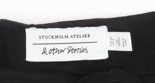 & Other Stories Women Black Short Sleeve Button Accented Chiffon Blouse Size 8