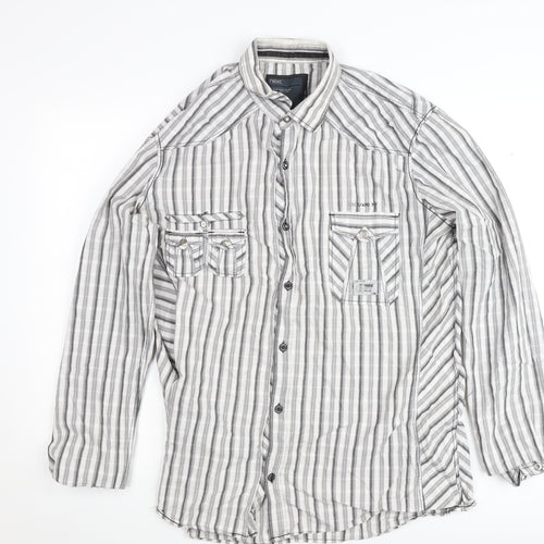 Next Men's Grey Striped Slim Fit Long Sleeve Button-Up Shirt XL