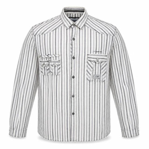 Next Men's Grey Striped Slim Fit Long Sleeve Button-Up Shirt XL