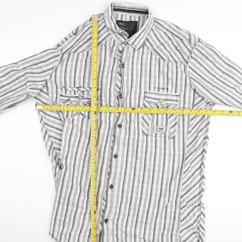 Next Men's Grey Striped Slim Fit Long Sleeve Button-Up Shirt XL