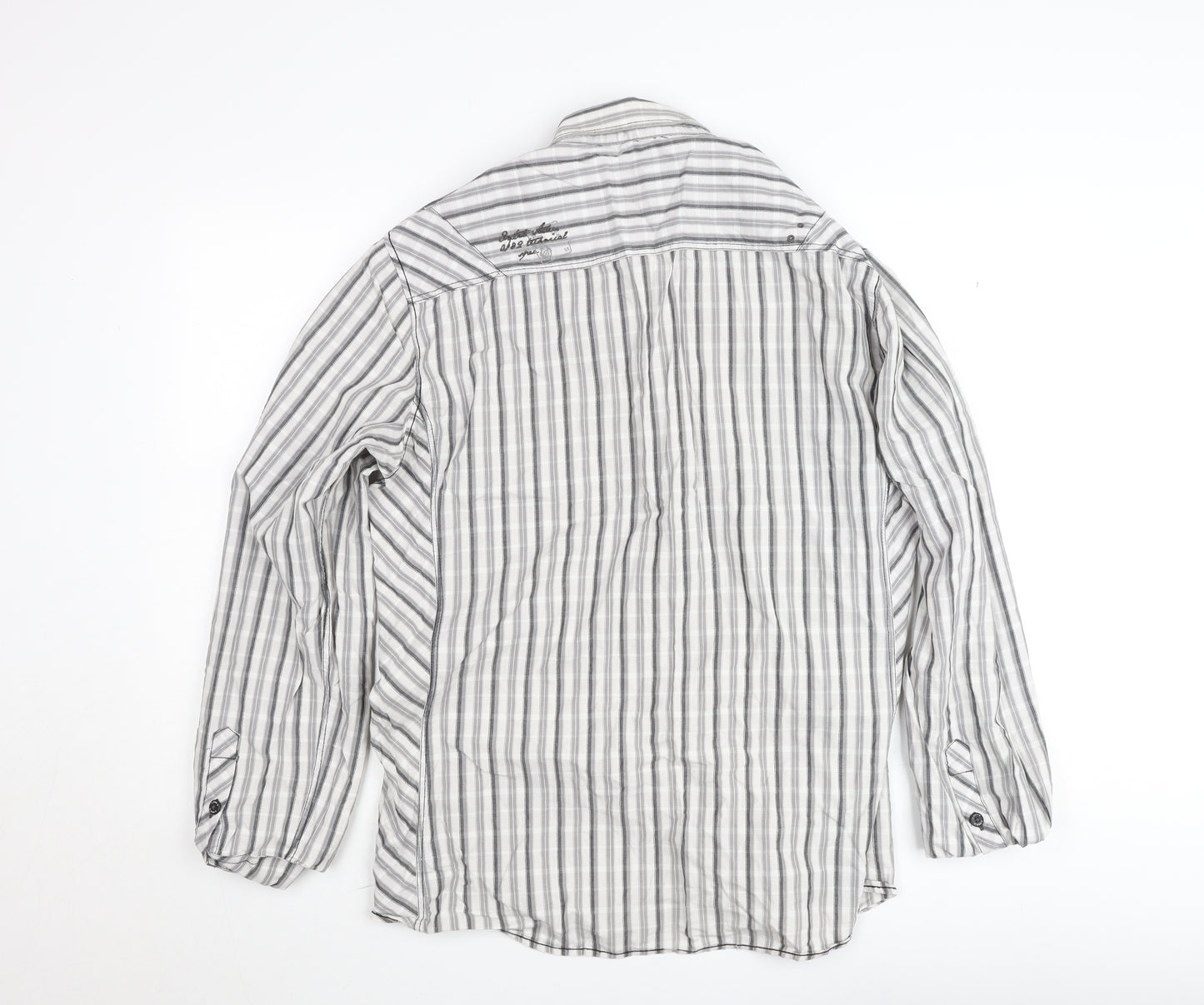 Next Men's Grey Striped Slim Fit Long Sleeve Button-Up Shirt XL
