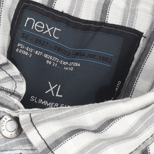 Next Men's Grey Striped Slim Fit Long Sleeve Button-Up Shirt XL