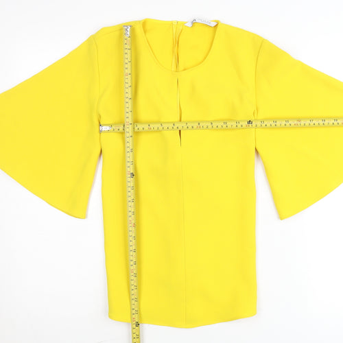Zara Womens Yellow Wrap Blouse S Flared 3/4 Sleeve Bow Tie