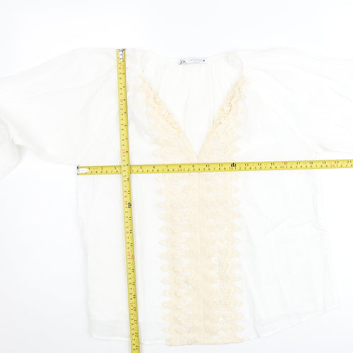 Zara Women’s Ivory Cotton Lace V-Neck Boho Blouse Size 10