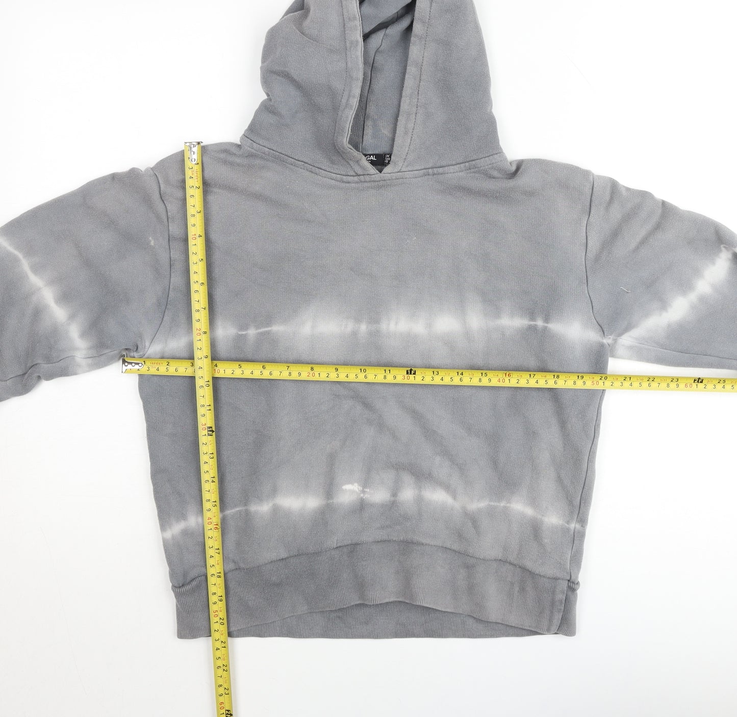 Nasty Gal Women’s Grey Tie-Dye Pullover Hoodie UK 8
