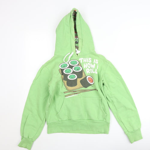 David & Goliath Boys Green Pullover Hoodie Small - Funny Sushi Print Fleece Top