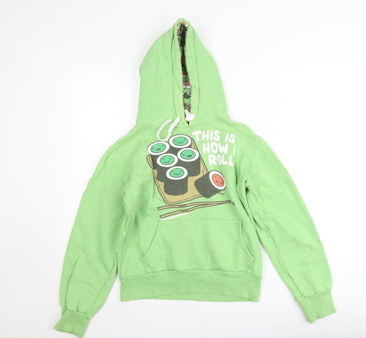 David & Goliath Boys Green Pullover Hoodie Small - Funny Sushi Print Fleece Top