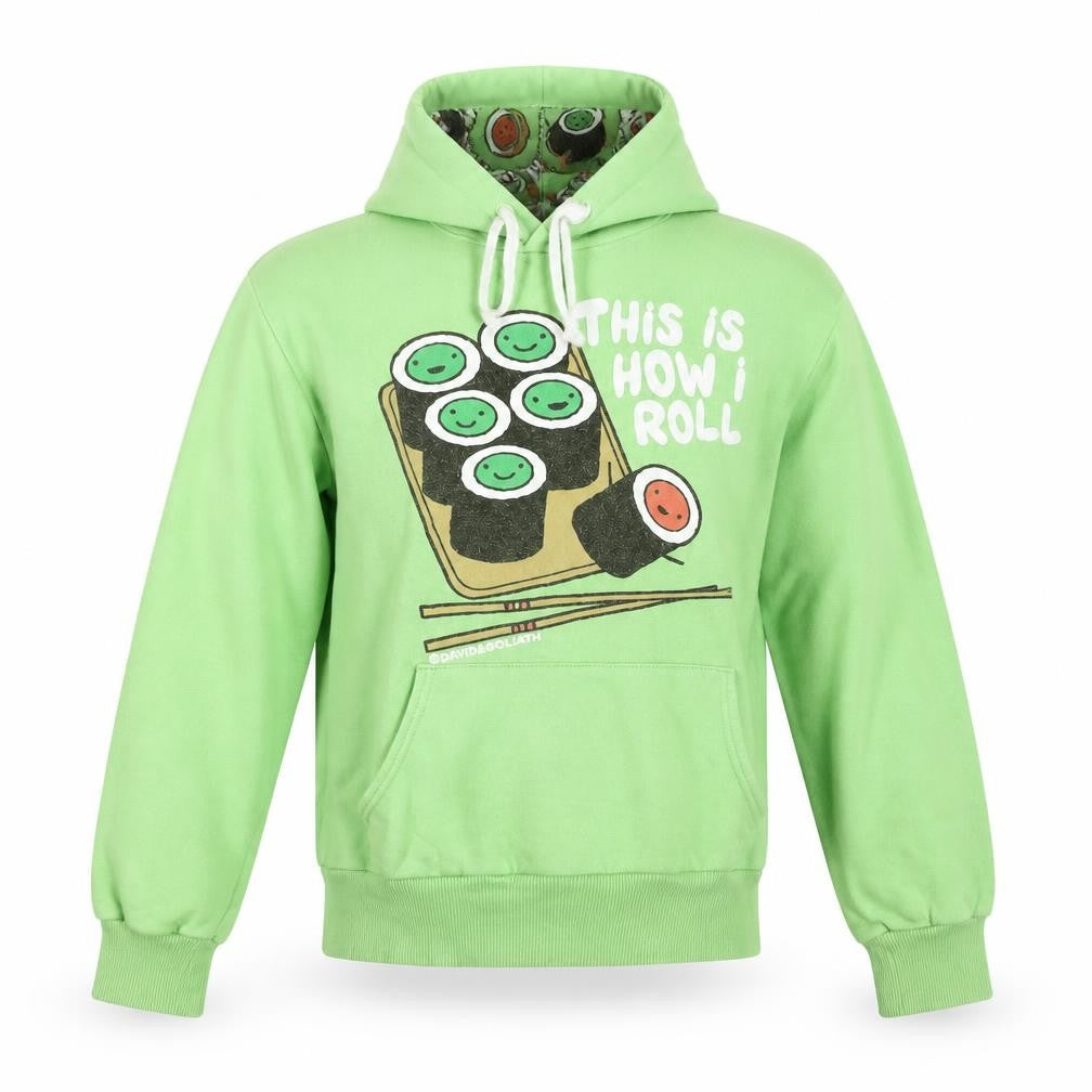 David & Goliath Boys Green Pullover Hoodie Small - Funny Sushi Print Fleece Top