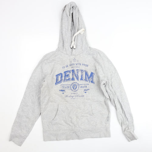 Denim Grey Hoodie Women's M Pullover Graphic Print Cotton Blend