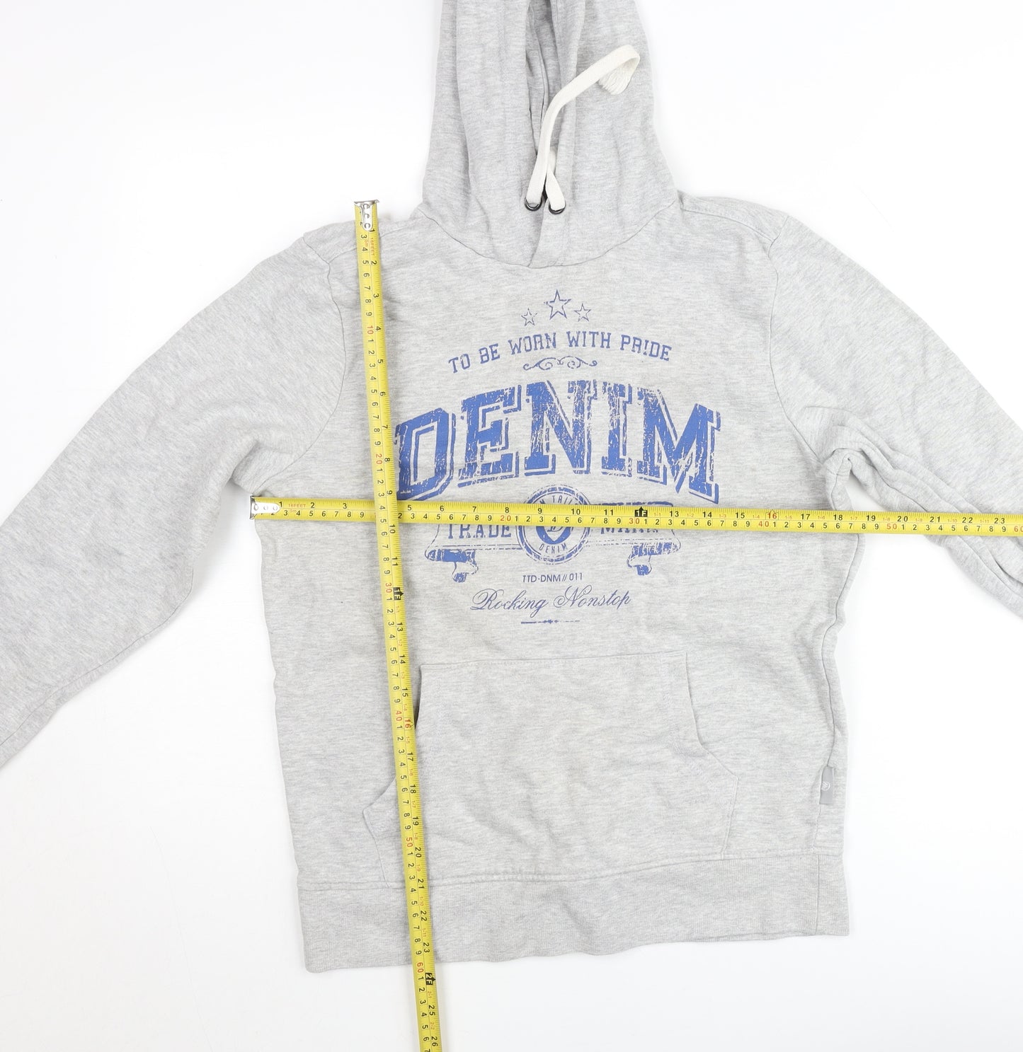 Denim Grey Hoodie Women's M Pullover Graphic Print Cotton Blend