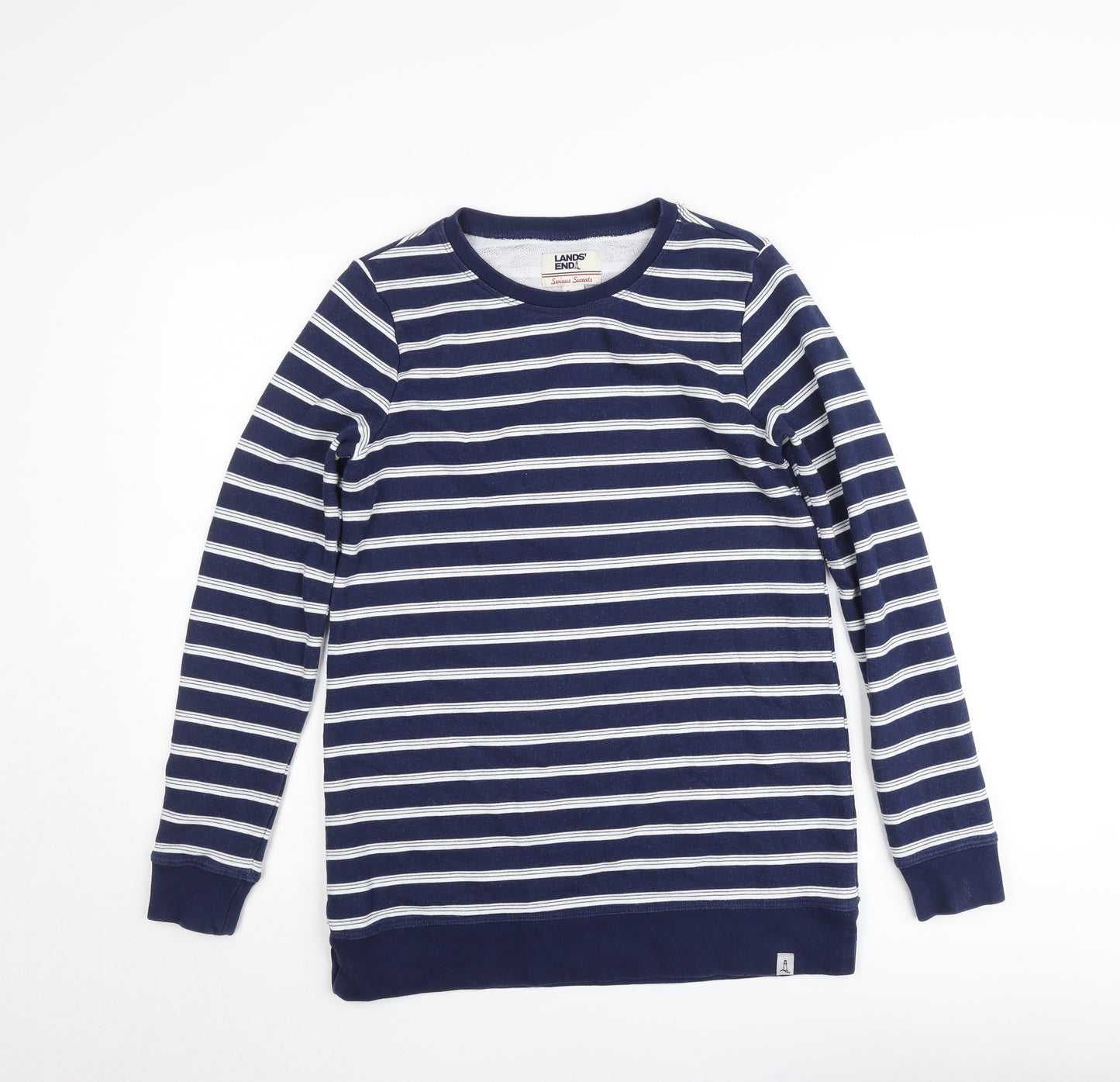 Lands' End Women Navy Blue Stripe Pullover Sweatshirt XS