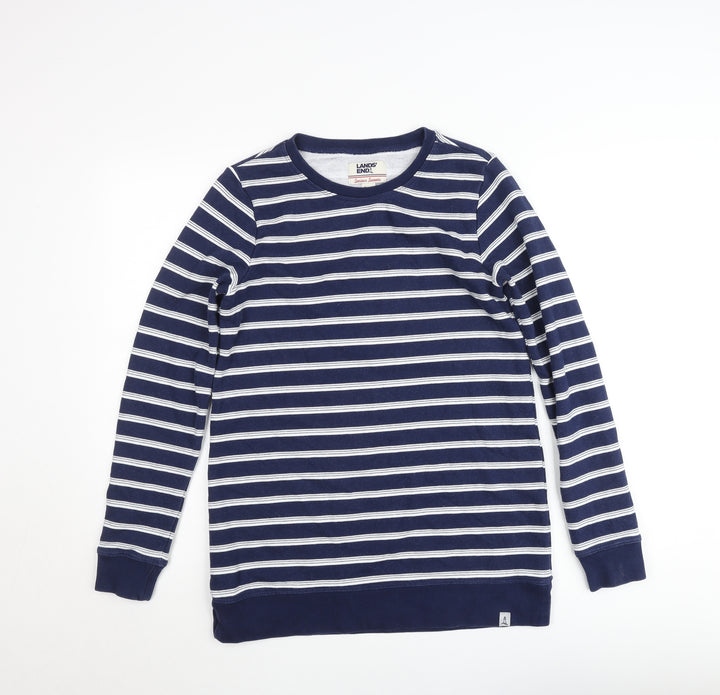 Lands' End Women Navy Blue Stripe Pullover Sweatshirt XS