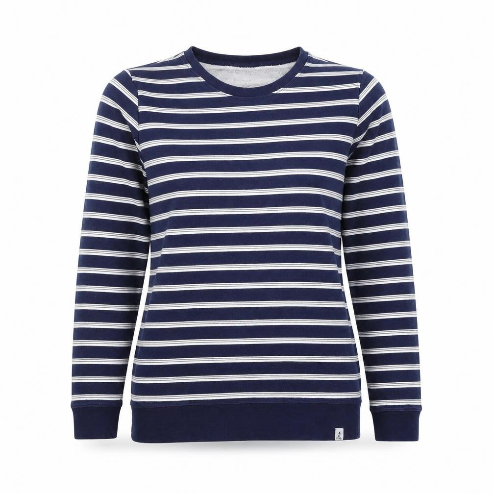 Front view of Lands' End Women Navy Blue Stripe Pullover Sweatshirt XS