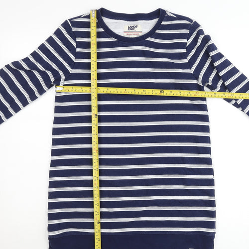 Lands' End Women Navy Blue Stripe Pullover Sweatshirt XS