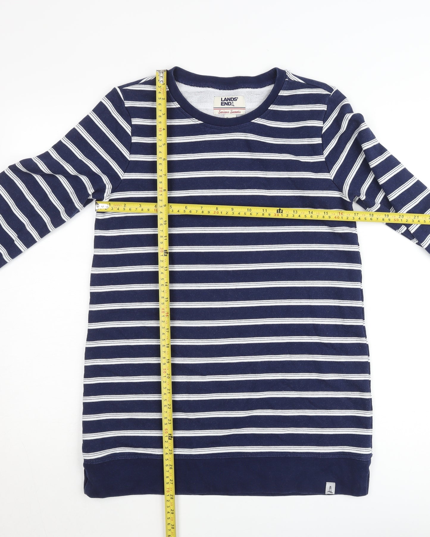 Lands' End Women Navy Blue Stripe Pullover Sweatshirt XS