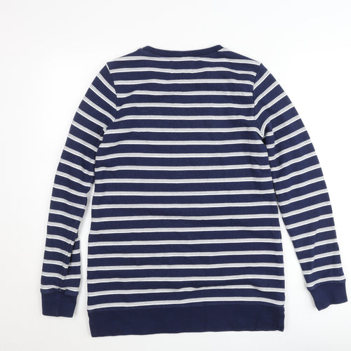 Lands' End Women Navy Blue Stripe Pullover Sweatshirt XS