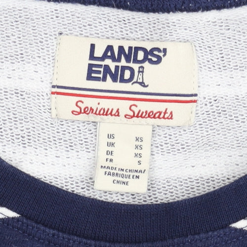 Lands' End Women Navy Blue Stripe Pullover Sweatshirt XS