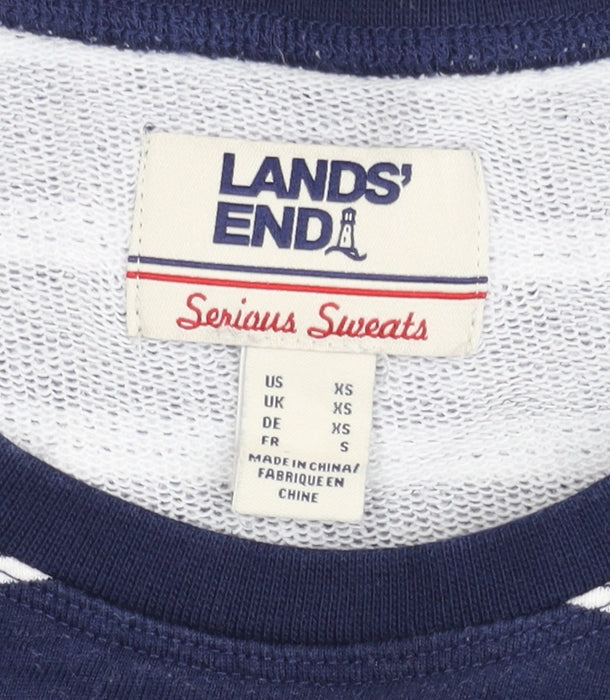 Lands' End Women Navy Blue Stripe Pullover Sweatshirt XS