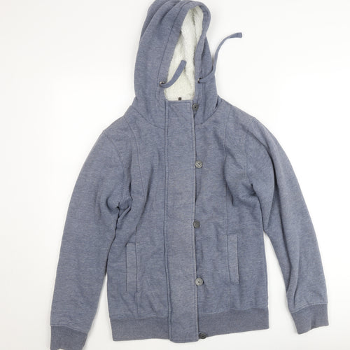 House Men's Blue Hooded Lined Button Jacket Size M Cotton Blend