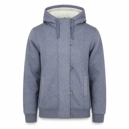Front view of House Men's Blue Hooded Lined Button Jacket, size M, Cotton Blend