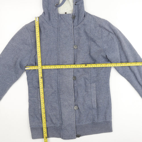 House Men's Blue Hooded Lined Button Jacket Size M Cotton Blend