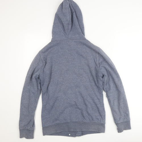 House Men's Blue Hooded Lined Button Jacket Size M Cotton Blend