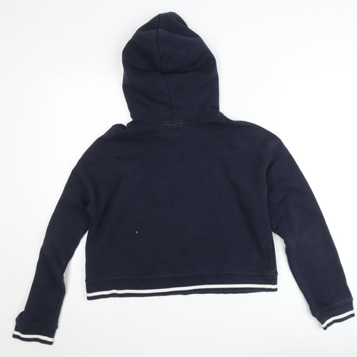 Adidas Women Navy Blue Cropped Hoodie Long Sleeve Pullover