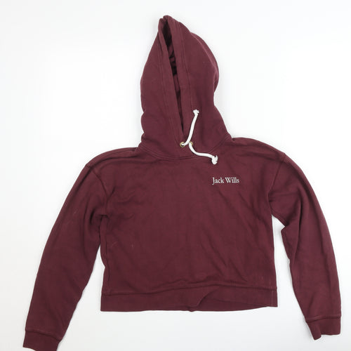 Jack Wills Girls Red Cropped Pullover Hoodie UK 8 M Hooded Fleece Sweatshirt
