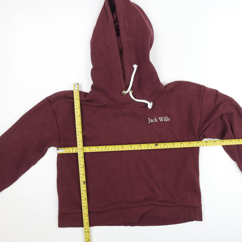 Jack Wills Girls Red Cropped Pullover Hoodie UK 8 M Hooded Fleece Sweatshirt