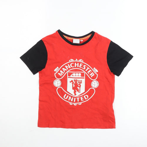 Manchester United Boys Red & Black T-Shirt 6-7 Years Official Football Top