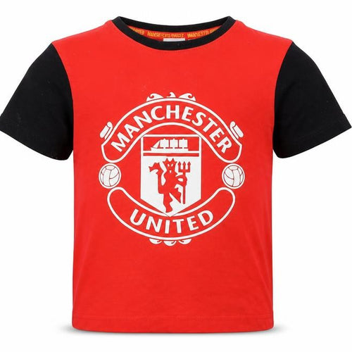 Manchester United Boys Red & Black T-Shirt 6-7 Years Official Football Top