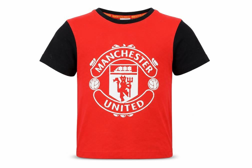 Manchester United Boys Red & Black T-Shirt 6-7 Years Official Football Top