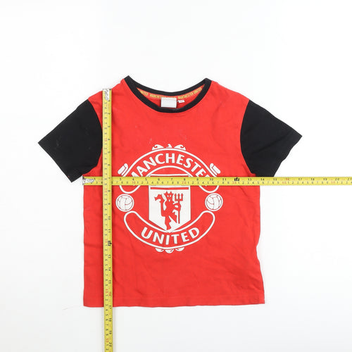 Manchester United Boys Red & Black T-Shirt 6-7 Years Official Football Top