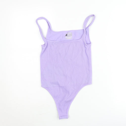 PrettyLittleThing Womens Lilac Ribbed Bodysuit Size L, Stretch Fit