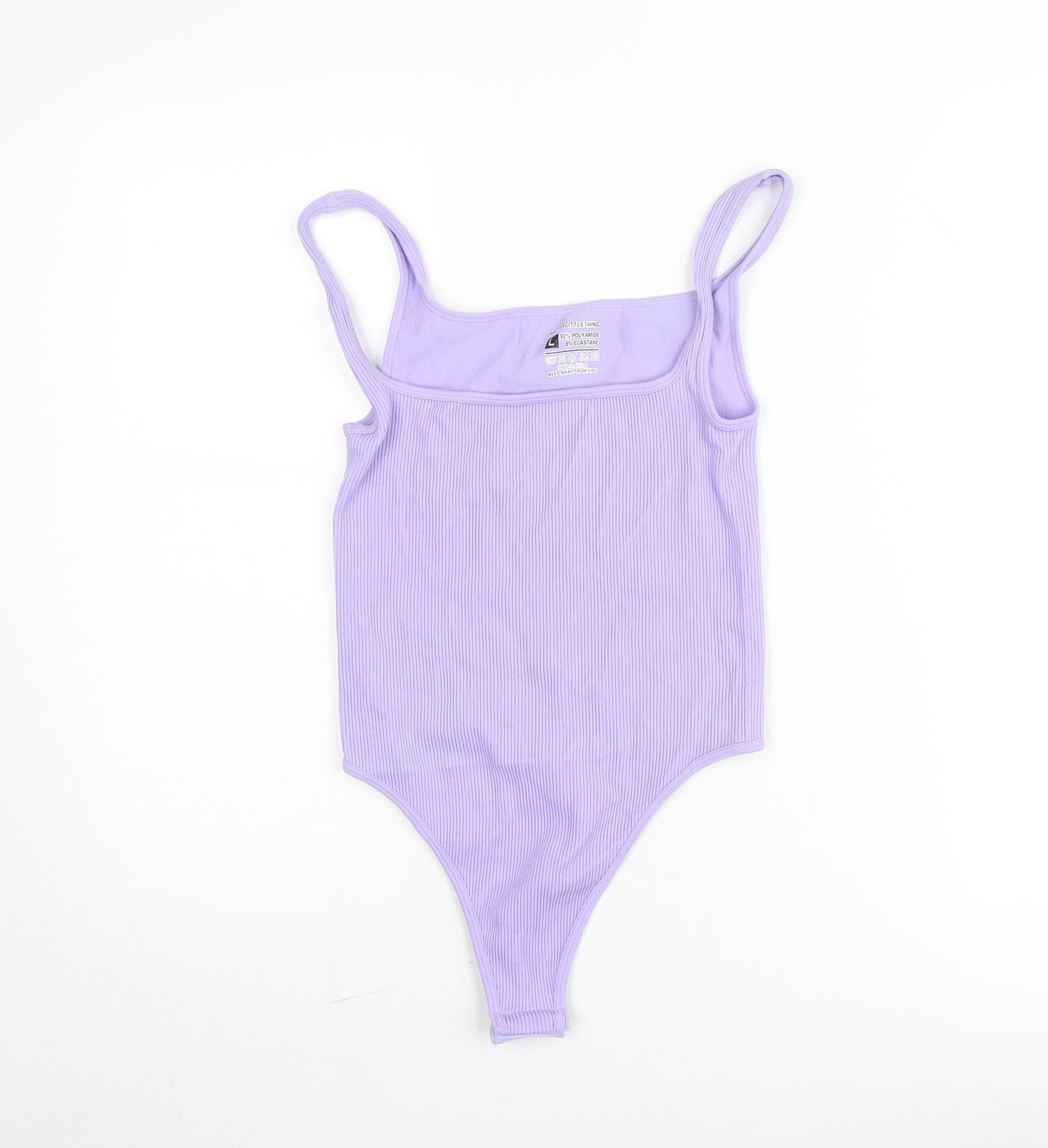 PrettyLittleThing Womens Lilac Ribbed Bodysuit Size L, Stretch Fit