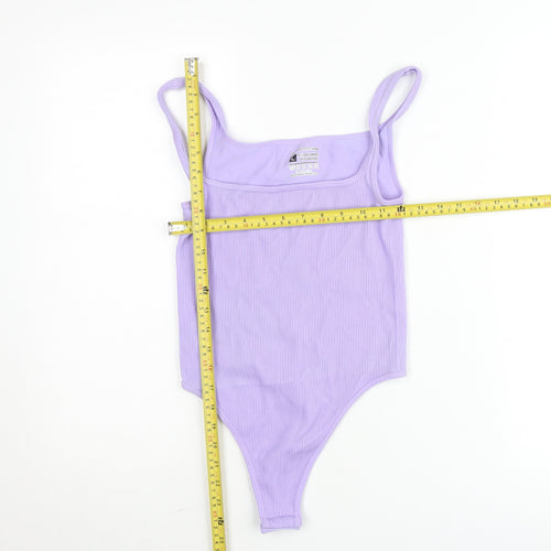 PrettyLittleThing Womens Lilac Ribbed Bodysuit Size L, Stretch Fit