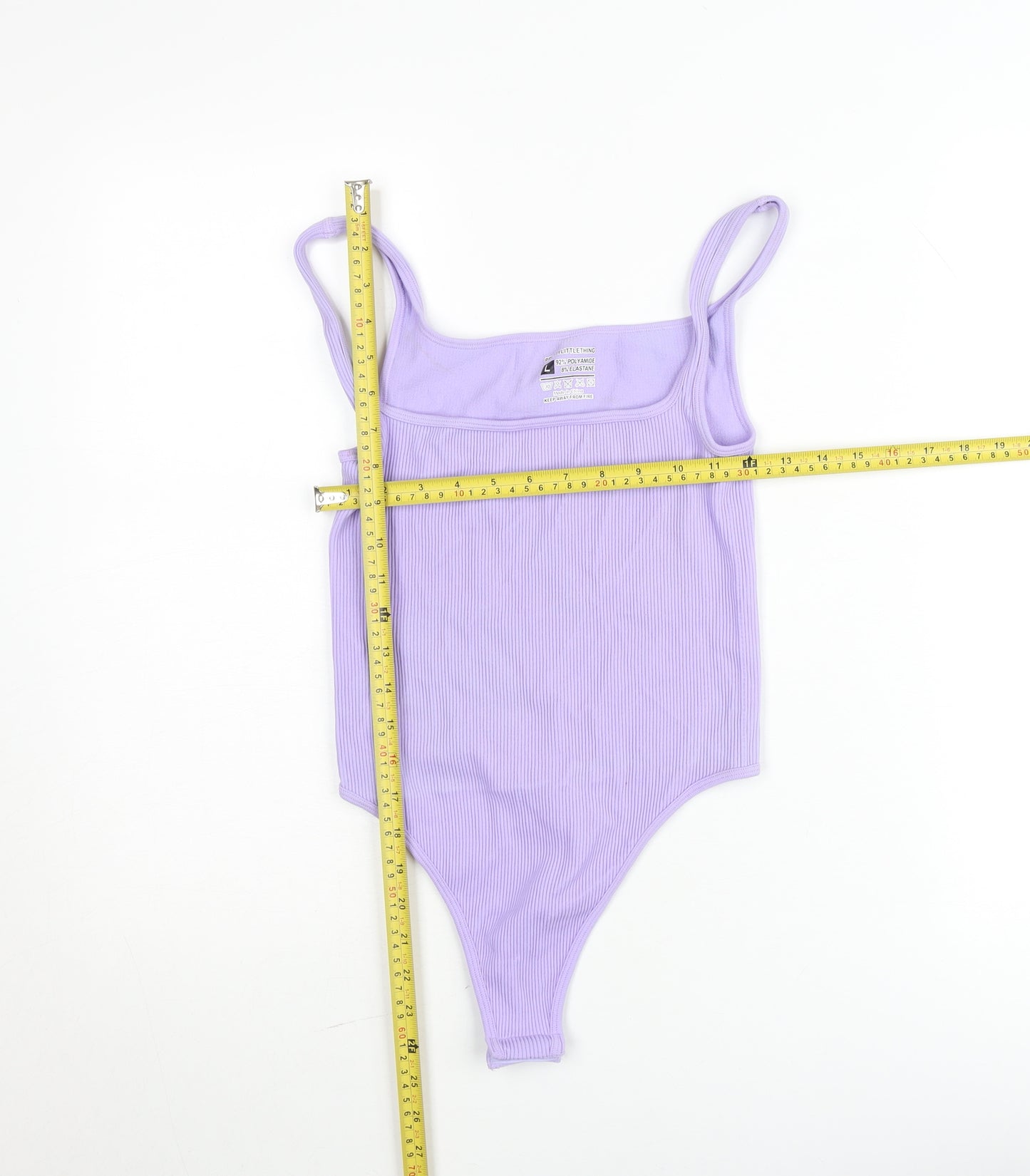 PrettyLittleThing Womens Lilac Ribbed Bodysuit Size L, Stretch Fit